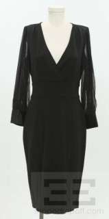   Von Furstenberg Black Knit & Sheer Silk V Neck Dress Size 10  
