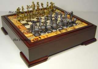 GOLF PEWTER METAL chess men set W STORAGE BOARD  