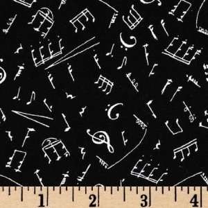  44 Wide Cool Cats Music Notes Black/White Fabric By The 