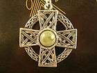 Irish Connemara Marble Gemstone & Sterling Silver Celtic Cross Pendant 