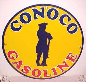 Conoco Gasoline Minuteman Logo Porcelain Sign  