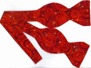 SELF TIE BOW TIE HOLIDAY RED WITH GOLD STARS  