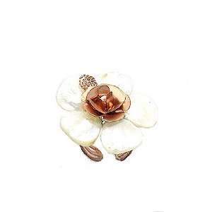  Mother of Pearl Flower Brass Adjustable Ring: Jewelry