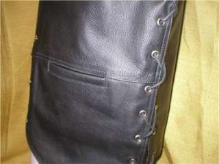 Men Black Leather Motorcycle Biker Vest Conceal GUN Pocket size S M L 