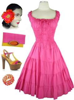 Vintage Style FUCHSIA PINUP Off the Shoulder PEASANT Sun Dress  