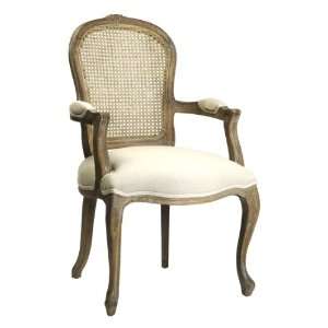  Lyon French Country Cane Back Linen Dining Arm Chair
