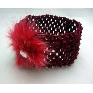  Red Crochet Headband with Fur Flower Beauty