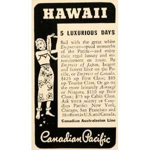  1937 Ad Hawaii Canadian Pacific Cruise Ship Boat 