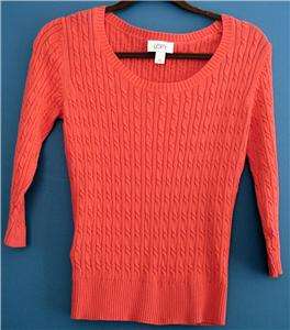 Ann Taylor Loft Orange Cable Scooped Neck Cotton Sweater Womens XS 