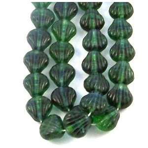  9mm Sea Shell Czech Glass Beads   25pc HurriCane Green 