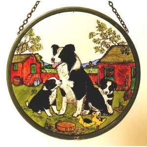  Cumbrian Collie with Pups in Stained Glass By Winged Heart 