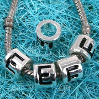 5P Silver Plated Letter E Beads Fit Charm Bracelet  