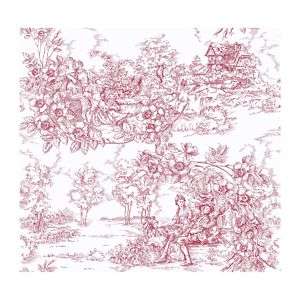 DETAILED RED AND WHITE COLONIAL TOILE WALLPAPER AT4158  