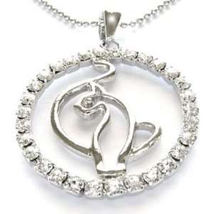 Phat Cat Sparkling Crystal Circle Necklace Pendant 
