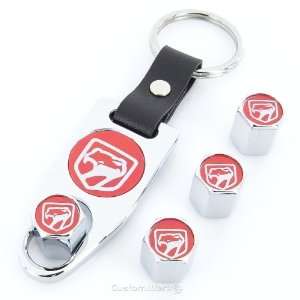   Red Style Logo Chrome Tire Valve Caps + Wrench Key Chain: Automotive