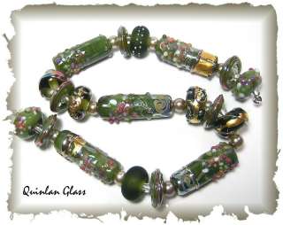 Quinlan Glass English Ivy Handmade Lampwork Glass Beads  