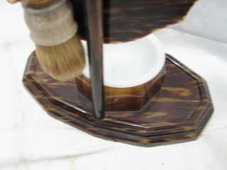 VINTAGE CELLULOID FAUX TORTOISE SHELL SHAVING STAND MIRROR SET VANITY 