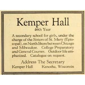  1920 Ad Kemper Hall Secondary High School Kenosha WI 