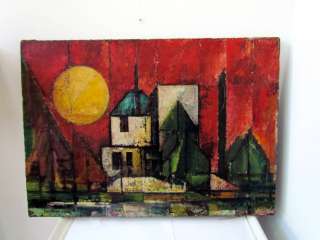 Antique 1959 Russian Cubist Abstract Oil Painting by Zopan Maghur 