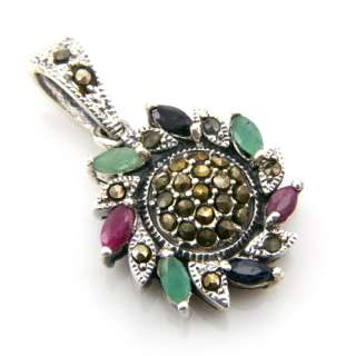 Genuine Ruby Emerald Sapphire Gemstone Marcasite 925 Silver 