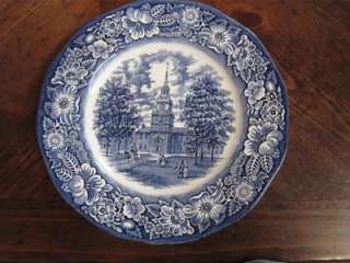 Liberty Blue Staffordshire Independence Hall Plates   