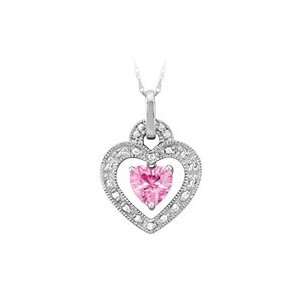   Pink Sapphire and Diamond Heart Pendant in 10K White Gold Jewelry