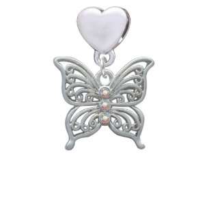   with 3 AB Swarovski Crystals European Heart Charm Dangl Jewelry