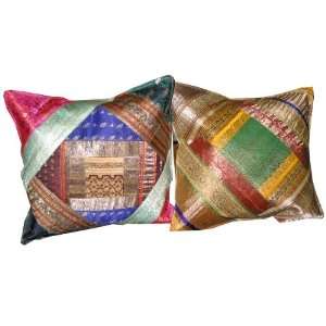  Green Sari Zari Borders Toss Pillow Cushion Covers: Home & Kitchen
