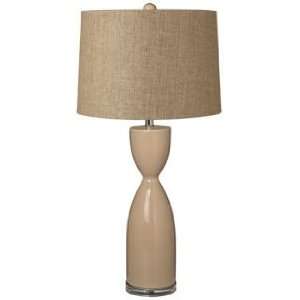  Tan Woven Shade Sand Ceramic Hourglass Table Lamp