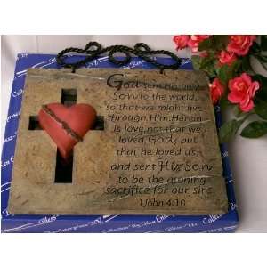  Plaque W/ Red Heart GOD So Loved 