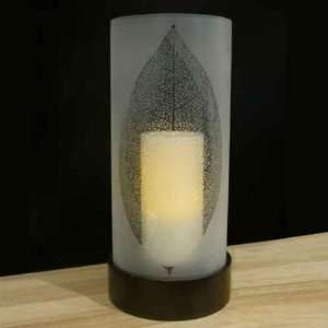  Frosted Glass Hurricane w/ Leaf Pattern  Flameless