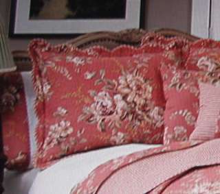 PINK/Ivory ROSES on Deep Pink REVERSES to TICKING STRIPES King Quilt 