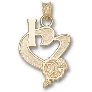   Dolphins Solid 14K Gold Dolphin Logo Heart Pendant