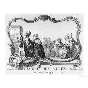 Girls School, the Sewing Class, Engraved by Jacques Bacheley Art 