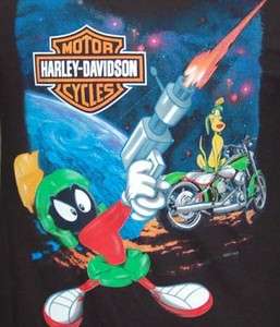 Harley Davidson Looney Tunes Mens Black Marvin the Martian War T Shirt 