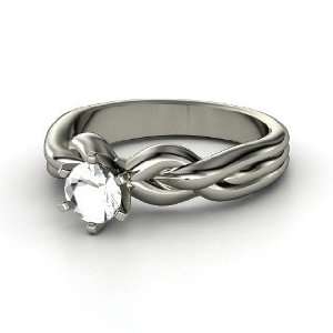   Braid Solitaire Ring, Round Rock Crystal Sterling Silver Ring: Jewelry