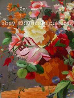 Brocade mounted Su Silk Hand embroidery ArtVase Flower  