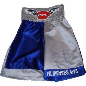 Miguel Cotto Autographed Grey and Blue Fight Model Boxing Trunks 