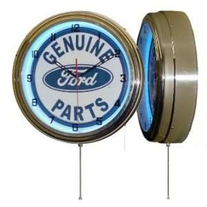  Ford Genuine Parts Neon Clock with Blue Neon   15.5