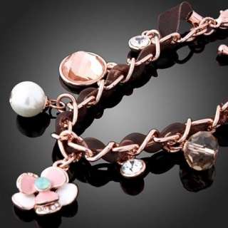   Flower Link Chain Charm Bracelet Rose Gold GP Swarovski Crystal  