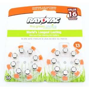  Rayovac Hearing Aid Battery Size 13, 16 Pack (L13ZA 16ZM 