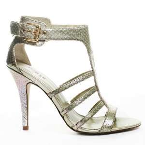 GUESS HOLDA2 WOMENS GOLD STRAPPY HEEL SANDAL SHOE 9.5  