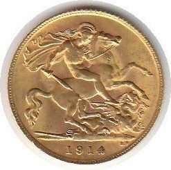 GREAT BRITAIN 1/2 SOVEREIGN KM 819 XF GOLD COIN George V 1914  