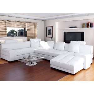  Urbano White Leather Sectional Sofa Set   RSF