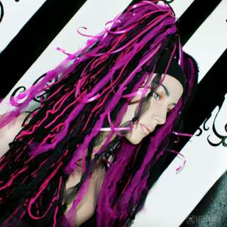 Fuchsia Hot Pink Black Knotty Cyber Hair Falls Dreads  