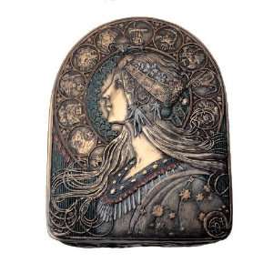  Alphonse Mucha Zodiac Jewelry Box, Bronze Powder Cast 5 in 