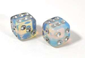 Opalite Gemstone   Dice Pair 15mm d6 FREE Pouch  