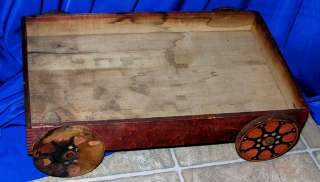VTG ANTIQUE PRIMITIVE FOLK ART DOVE TAILED TOY WOOD WAGON, GREAT4 DOLL 