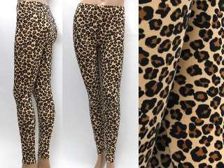 Womens Beige Brown Baby Leopard Print Elastic Spandex Leggings 