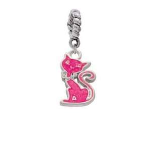 Hot Pink Glitter Cat Charm Dangle Pendant: Arts, Crafts 